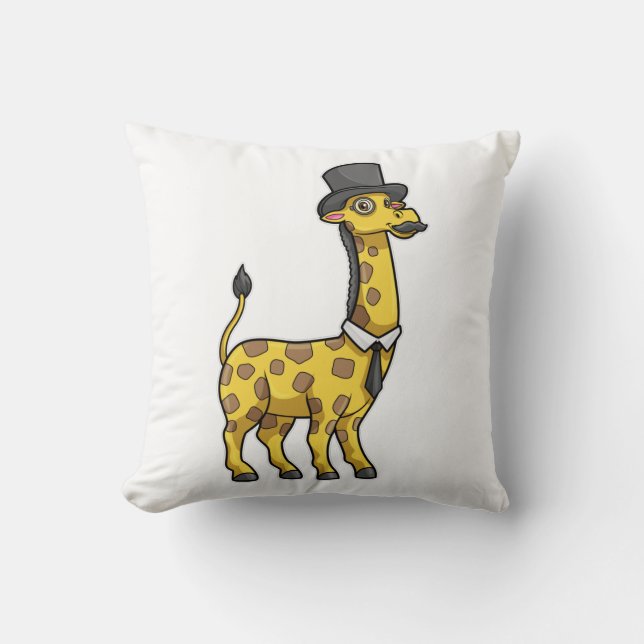 Coussin Giraffe en Gentleman avec Casquette, Cravate et Mo (Recto)