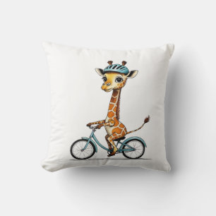 Coussin Giraffe Riding a Bicycle - Crayon à main