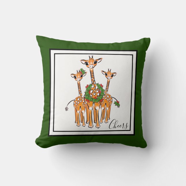 Coussin Giraffes de Vacances - couronne rouge et verte Hol (Recto)