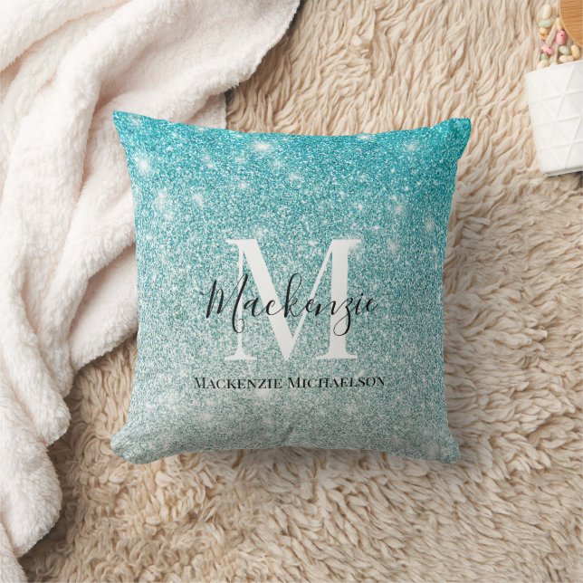 Coussin Girl Aqua Blue Silver Ombre Parties scintillant No (Couverture)