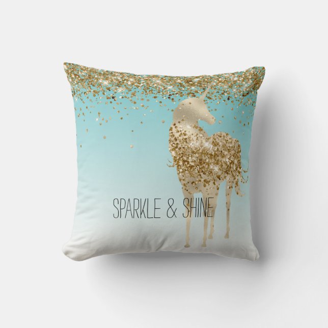Coussin Girl Aqua Gold Confetti Parties scintillant Unicor (Recto)