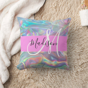 Coussin Girl Rainbow Holographic Iridescente Monogramme No