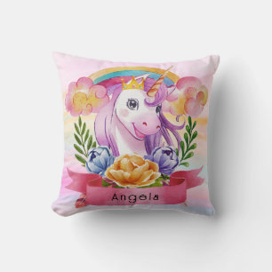 Coussin Girls mignonne violet licorne arc-en-ciel Nom pers
