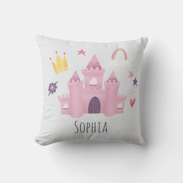 Coussin Girls Pink Princess Castle et Crown Kids Nursery (Recto)