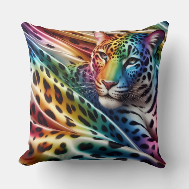 Coussin Girly Accents | Rainbow Leopard Print (Recto)