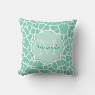 Coussin Girly Mint Green Giraffe Imprimer Monogramme et no