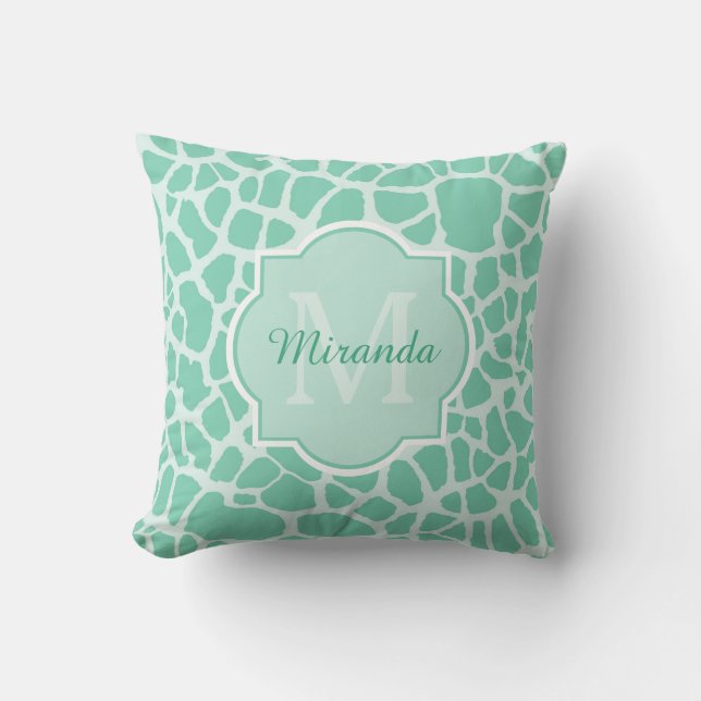 Coussin Girly Mint Green Giraffe Imprimer Monogramme et no (Recto)