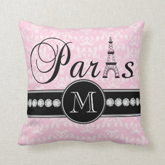 Coussin Girly Pink Damask Paris Monogrammé