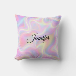 Coussin Girly Vibrant Pastel Holographic Swirl Design     