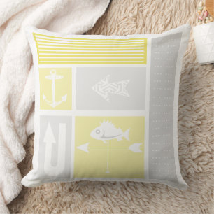 Coussin Girouette de poisson ancre nautique grise jaune