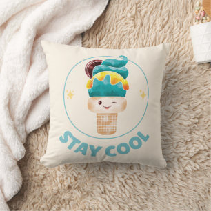Coussin Glace à l'eau aquarelle Cône de glace pastel Reste