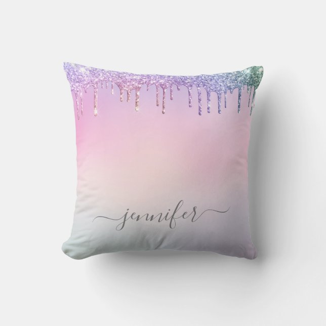Coussin Glam à goutte à Parties scintillant arc-en-ciel av (Recto)