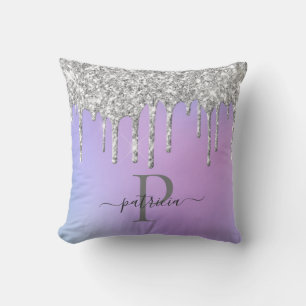 Coussin Glam Argent Paillettes Elegant Monogramme