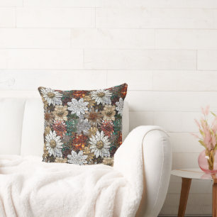 Coussin Glam Champagne Or Rouge Fleurs blanches