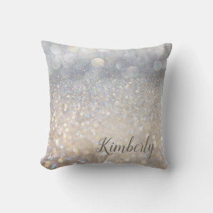 Coussin Glam Chic Fille Argentée Paillettes Monogramme 