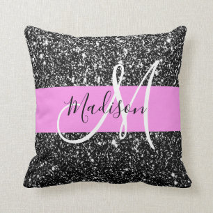 Coussin Glam Chic Rose Parties scintillant noire Nom étinc