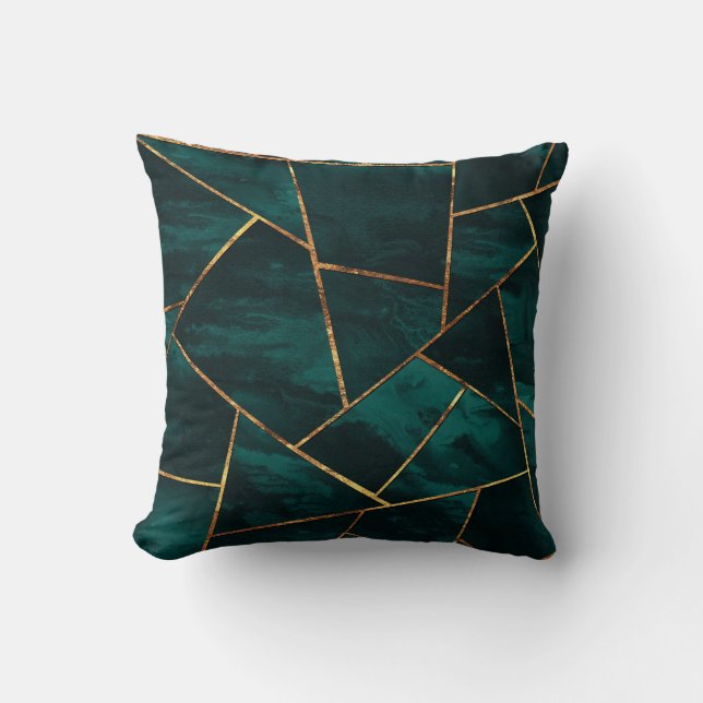 Coussin Glam géométrique en cuivre Turquoise foncé #1 (Recto)