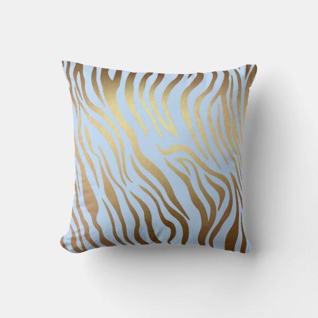 Coussin Glam Golden Blue Zebra Safari peau (Recto)