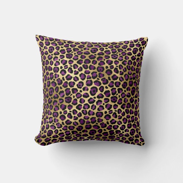 Coussin Glam Leopard d'or et de violet (Recto)