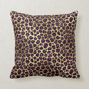 Coussin Glam Leopard d'or et de violet