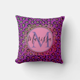 Coussin Glam Leopard rose et violet Monogramme
