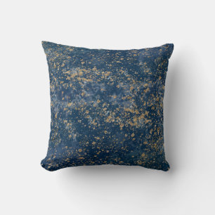 Coussin Glam Moderne Éclaboussures Bleu & Or