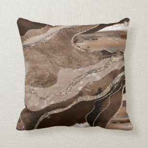 Coussin Glam Parties scintillant or Brown en marbre Agate 