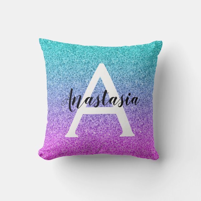 Coussin Glam Purple Aqua Parties scintillant étincelante M (Recto)