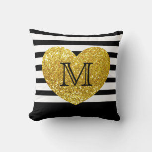 Coussin Glam/Séquins d'or Coeur/Striqué personnalisé