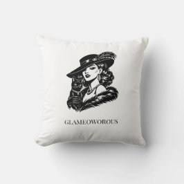 Coussin Glam Woman with Cat Fashion Illustration
