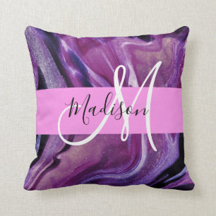 Coussin Glamour Abstrait Texture de Reflet Violet Monogram