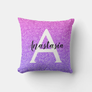 Coussin Glamour Féminin Ombré Paillettes Violet Monogramme