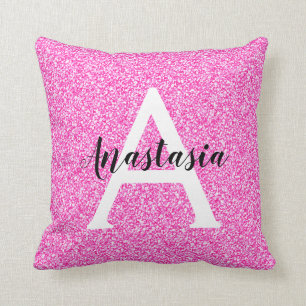 Coussin Glamour Féminin Paillettes Rose Chaud Monogramme N