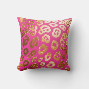 Coussin Glamour Imprimé Léopard Or Rose Chaud
