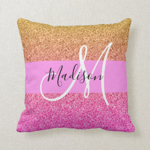 Coussin Glamour Rose & Or Paillettes Brillant Dégradé Mono