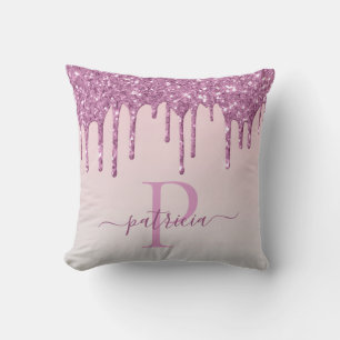 Coussin Glamour Rose Paillettes Elegant Monogramme