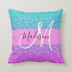 Coussin Glamour Violet Aqua Paillettes Brillant Dégradé Mo