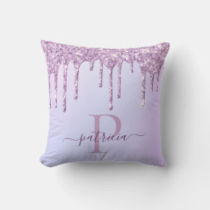 Coussin Glamour Violet Paillettes Elegant Monogramme