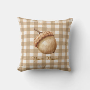 Coussin Gland de chêne marron Gingham Personnalisé Automne