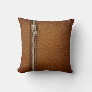 Coussin glissière en bronze grunge brun en cuir cousu