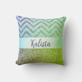 Coussin Glittery Green et Purple Chevron Personnalisé