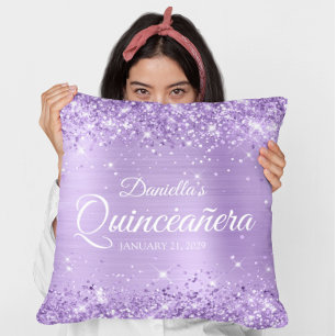 Coussin Glittery Lavande Feuille Quinceañera