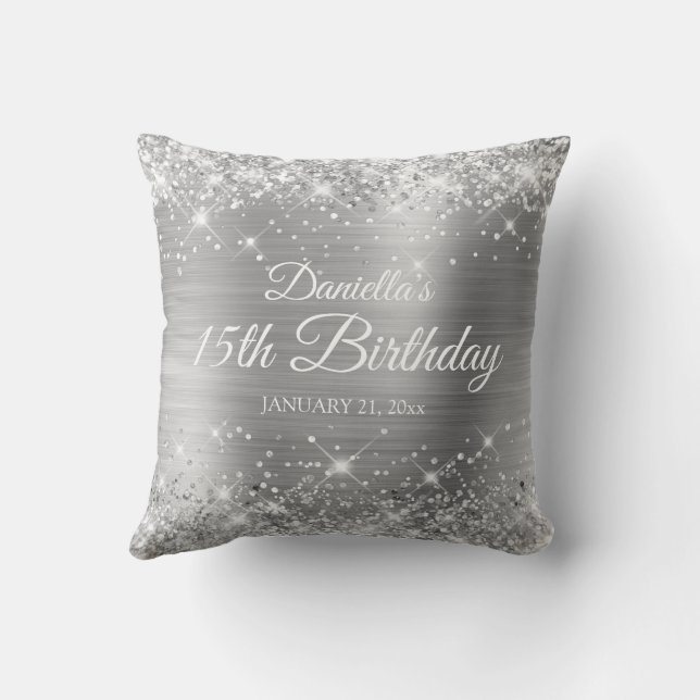 Coussin Glittery Silver Foil 15e anniversaire (Verso)