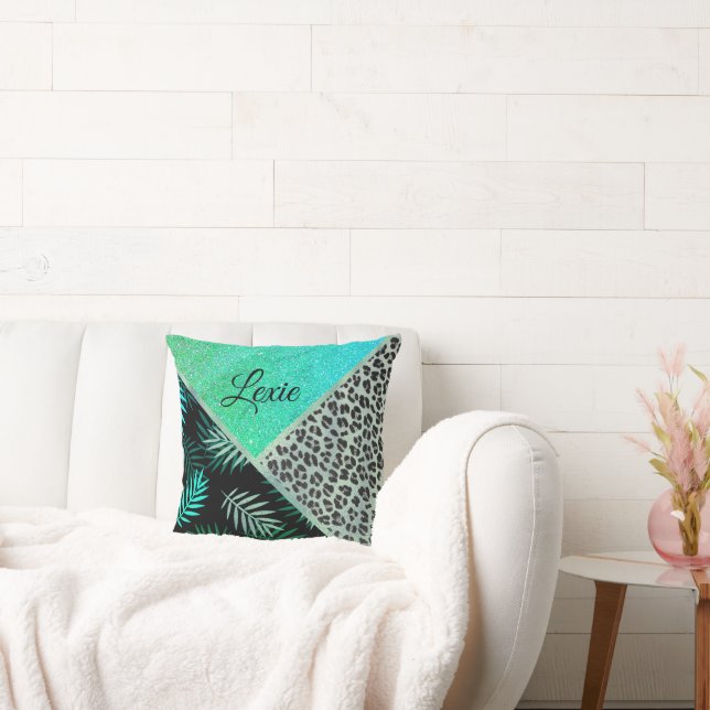 Coussin Glittery Turquoise Tropical Empreinte de léopard p (Canapé)