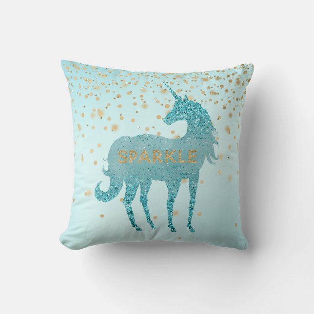 Coussin Glitzy Aqua Sparkle Unicorn (Recto)