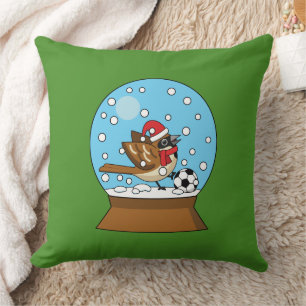 Coussin Globe de neige avec un moineau mignon jouant au so
