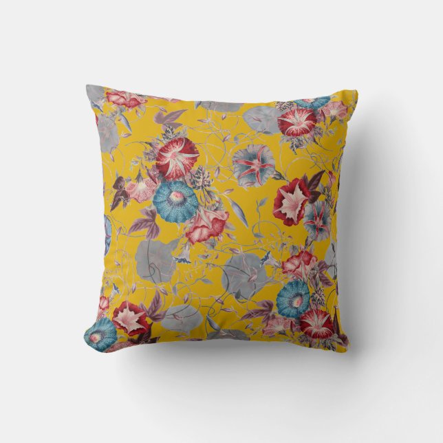 Coussin Glories du matin Fleurs sur la moutarde Jaune (Recto)