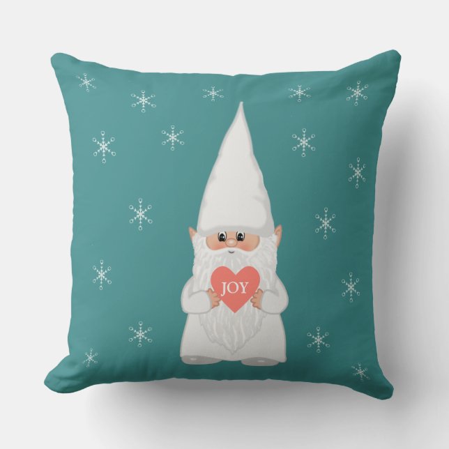 Coussin Gnome de Noël et Snowflakes en Turquoise (Recto)