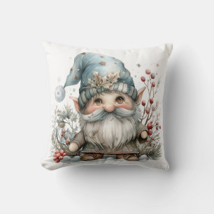 Coussin Gnome scandinave en Aquarelle Bleue Bébé