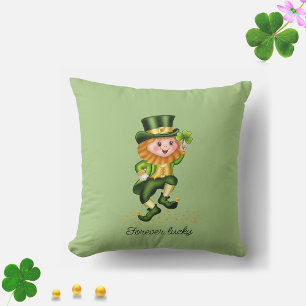 Coussin Gnome vert chanceux pour toujours & trèfle sur fon